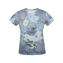 Gothic Skull With Butterfly All Over Print T-Shirt for Women (USA Size) (Model T40)