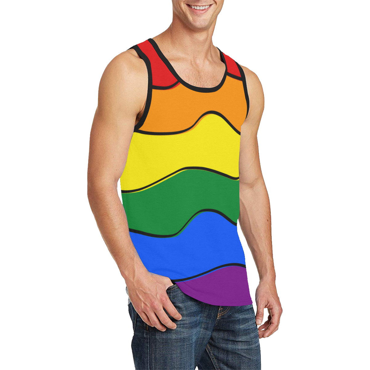 Gay Pride - Rainbow Flag Waves Stripes 1 Men's All Over Print Tank Top (Model T57)