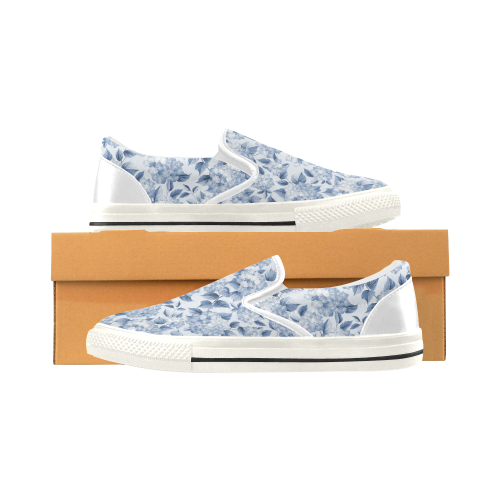 Blue and White Floral Pattern Women's Slip-on Canvas Shoes/Large Size (Model 019)