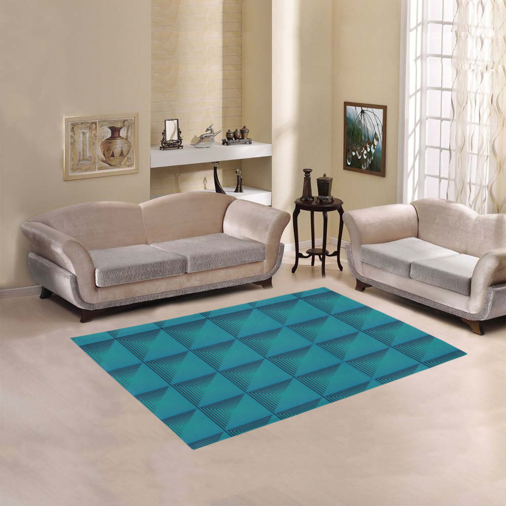 Baby blue multicolored multiple squares Area Rug 5'3''x4'