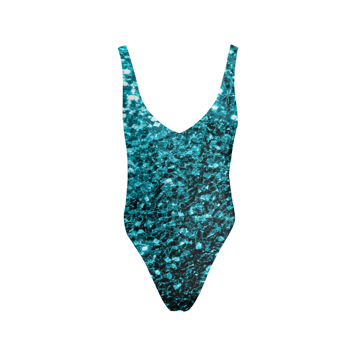 Beautiful Aqua blue glitter sparkles Sexy Low Back One-Piece Swimsuit (Model S09)
