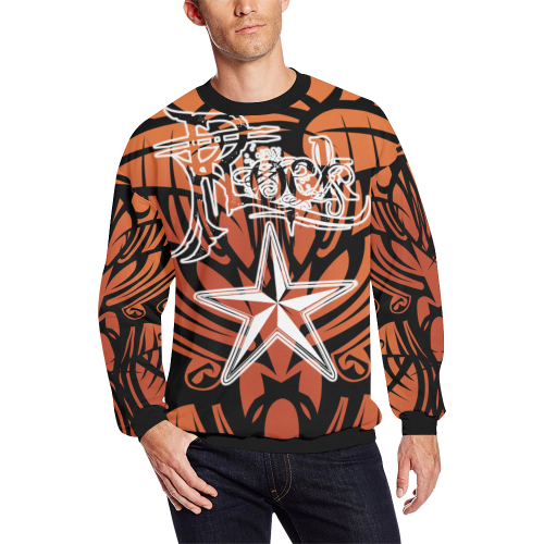 Orange Tribal RS Long Sleeve Shirt (FLEECE) Men's Oversized Fleece Crew Sweatshirt (Model H18)