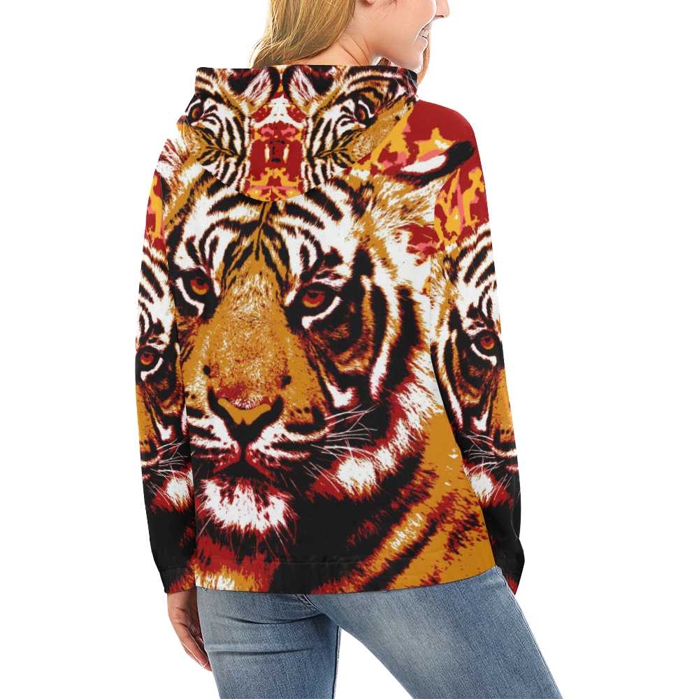 TIGER 13 All Over Print Hoodie for Women (USA Size) (Model H13)