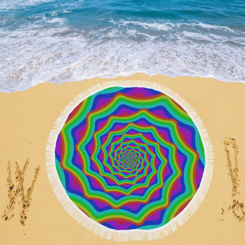 Spiral rainbow Circular Beach Shawl 59"x 59"