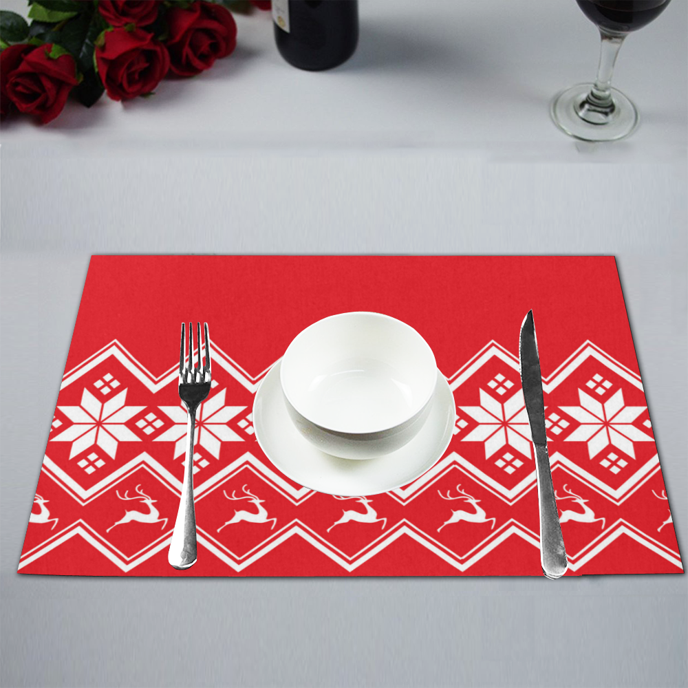 Christmas Reindeer Snowflake Red Placemat 12''x18''