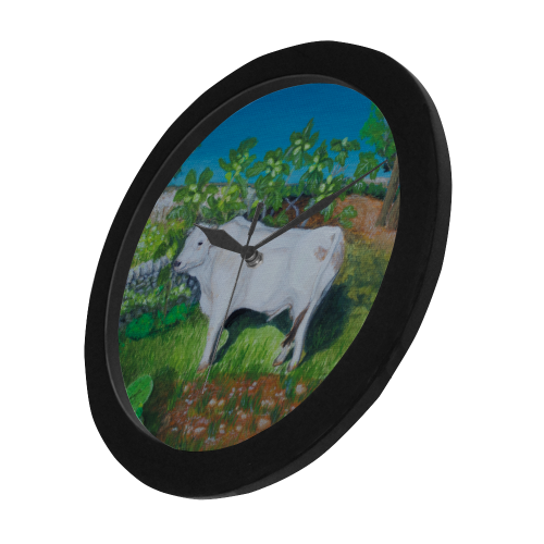 Anna Lipari Sicilian White Cow Oil Painting Circular Plastic Wall clock
