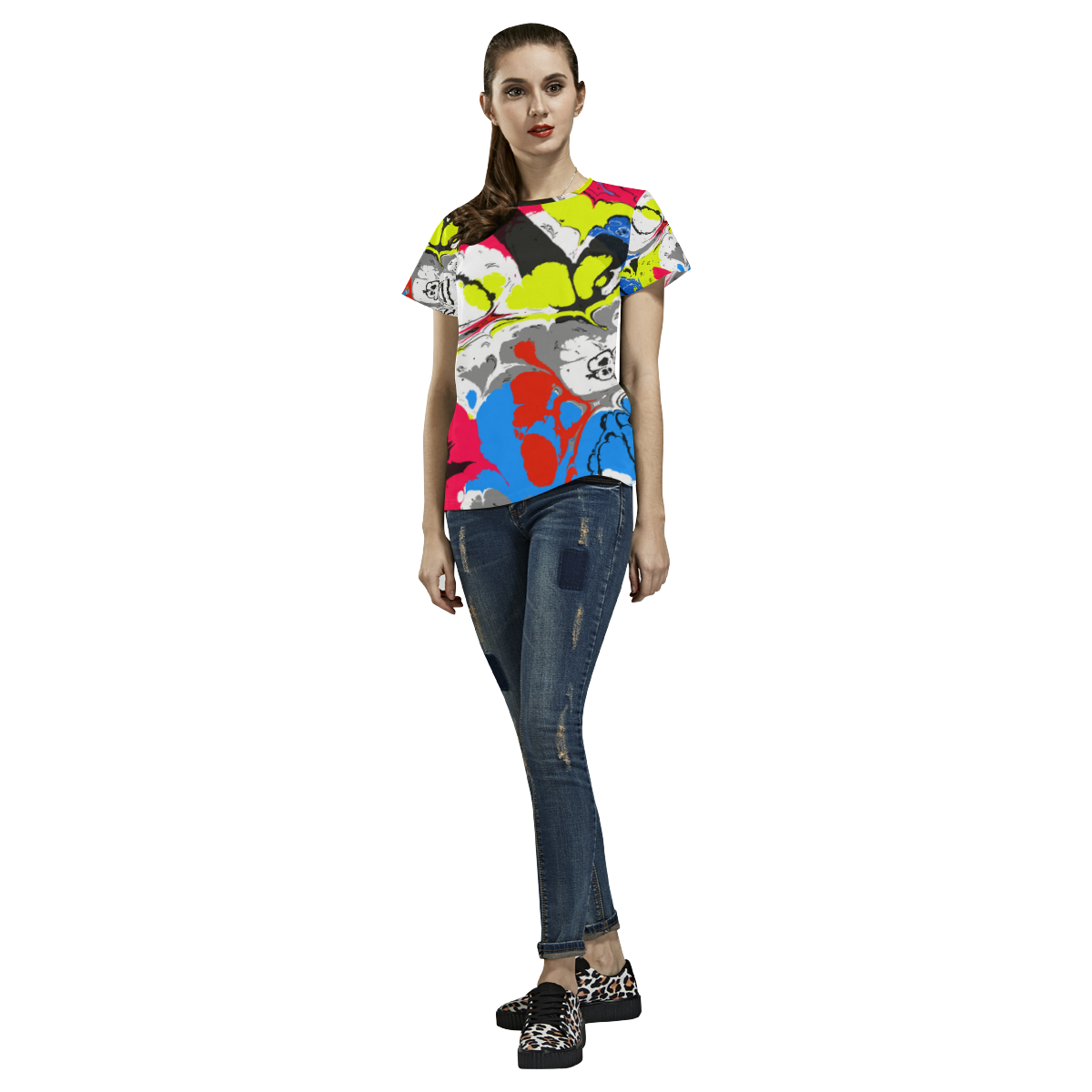 Colorful distorted shapes2 All Over Print T-Shirt for Women (USA Size) (Model T40)