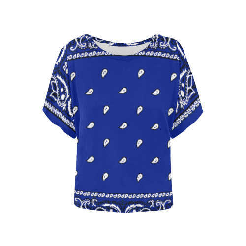 KERCHIEF PATTERN BLUE Women's Batwing-Sleeved Blouse T shirt (Model T44)