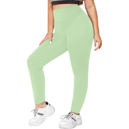 color tea green Women's Plus Size High Waist Leggings (Model L44)
