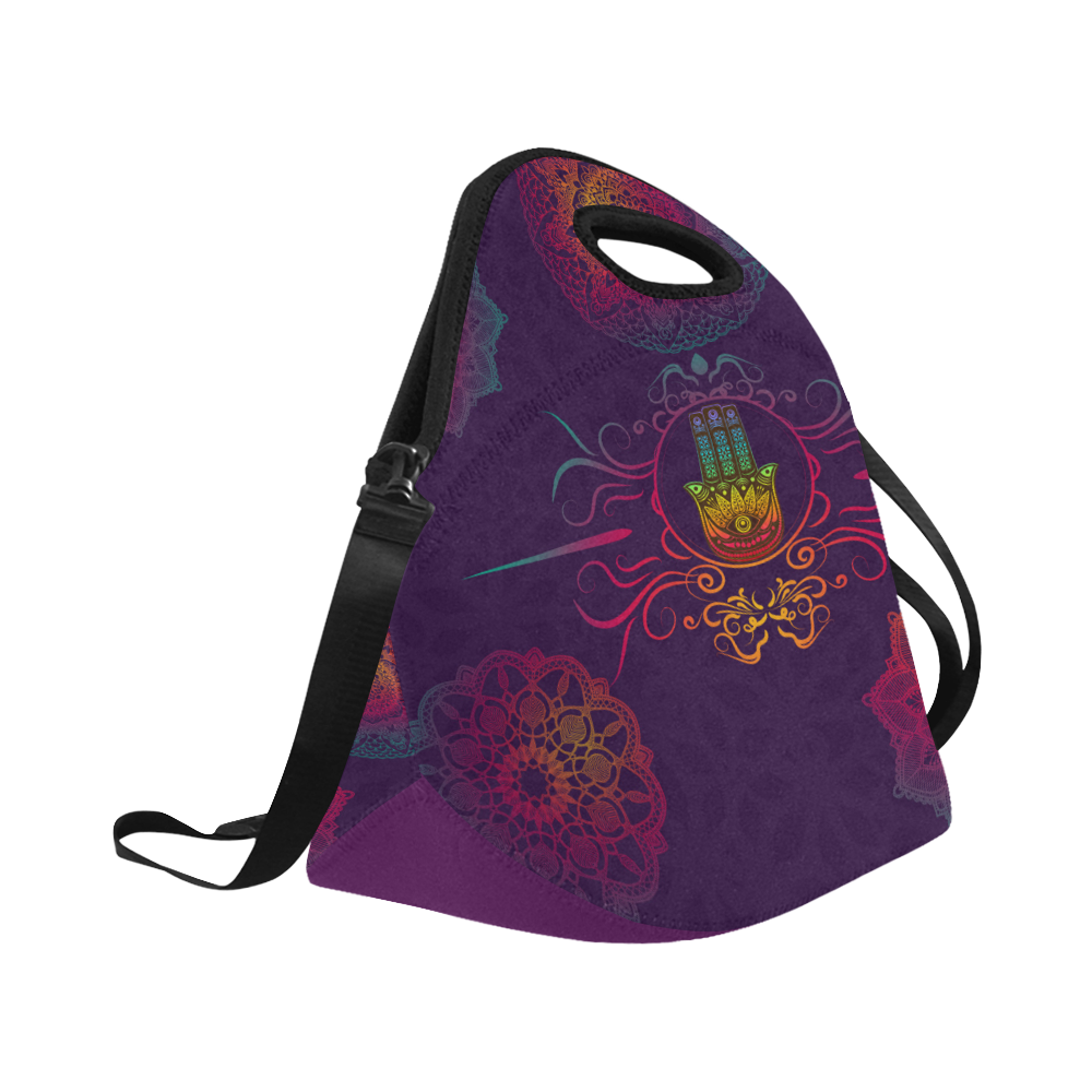 Hamsa Colorful Mandala Neoprene Lunch Bag/Large (Model 1669)