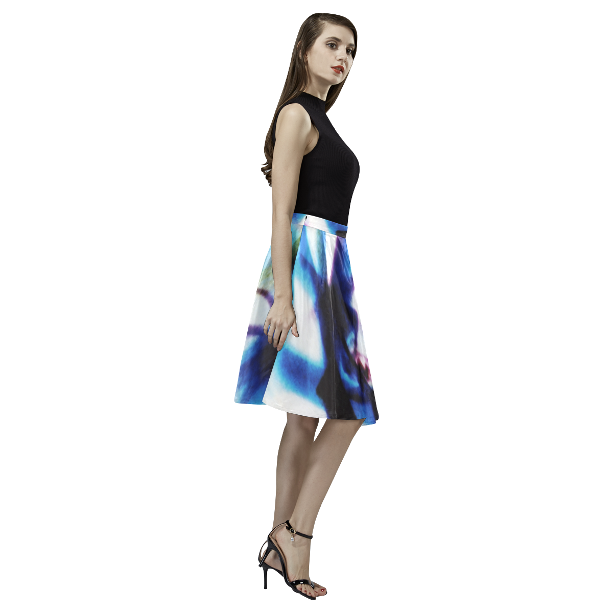 Abstract Photographic Drawing Melete Pleated Midi Skirt (Model D15)