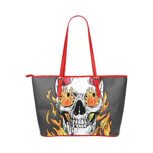 craneo fire Leather Tote Bag/Small (Model 1651)