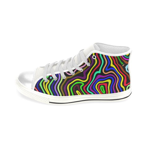 Multicolored Wavy Line Pattern Men’s Classic High Top Canvas Shoes (Model 017)