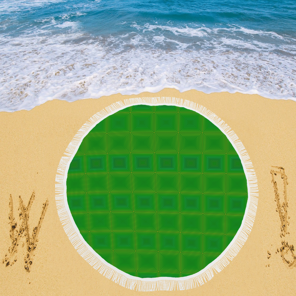 Green gold multicolored multiple squares Circular Beach Shawl 59"x 59"