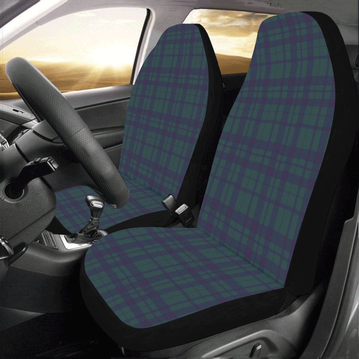 Green Plaid Rock Style Car Seat Covers (Set of 2)