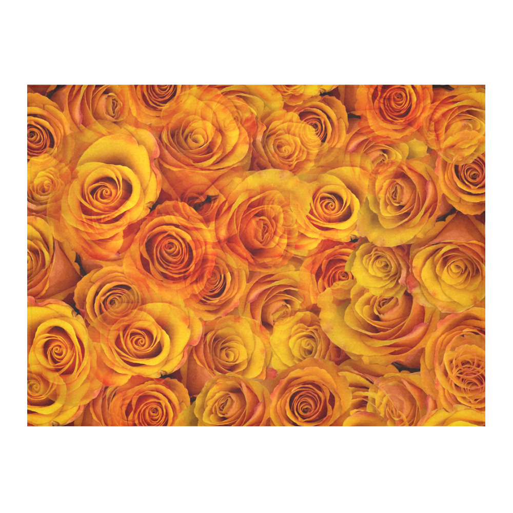 Grenadier Tangerine Roses Cotton Linen Tablecloth 52"x 70"