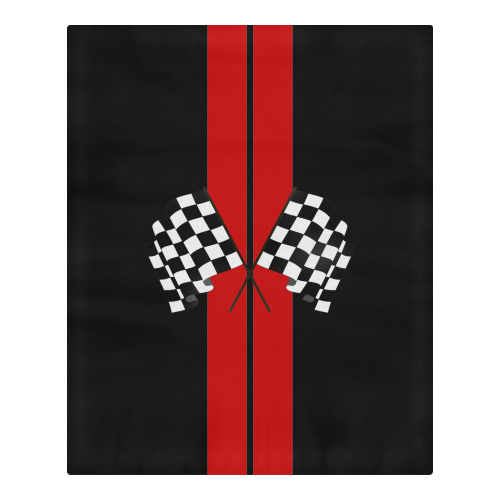 Race Car Stripe, Checkered Flags, Black and Red 3-Piece Bedding Set