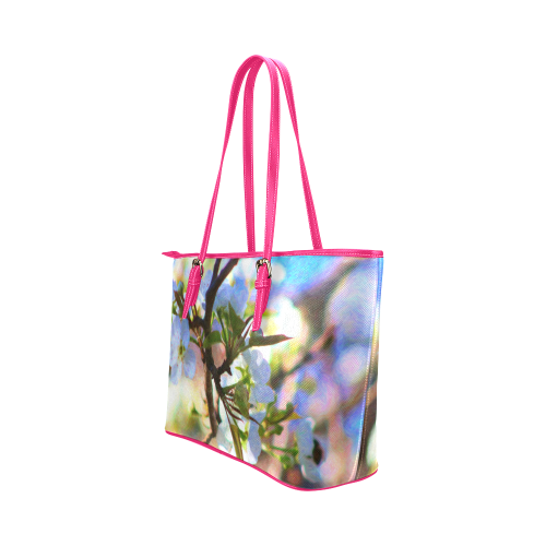 Pear Tree Blossoms Leather Tote Bag/Small (Model 1651)