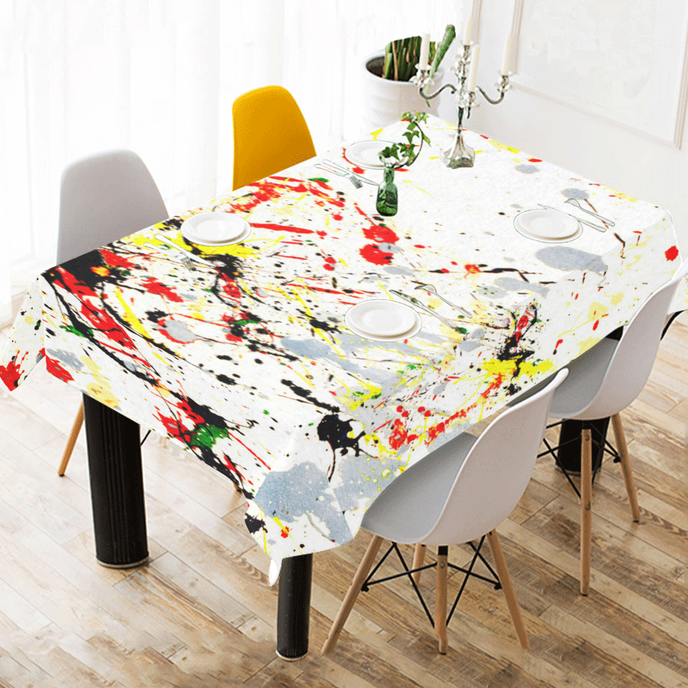 Black, Red, Yellow Paint Splatter Cotton Linen Tablecloth 60" x 90"
