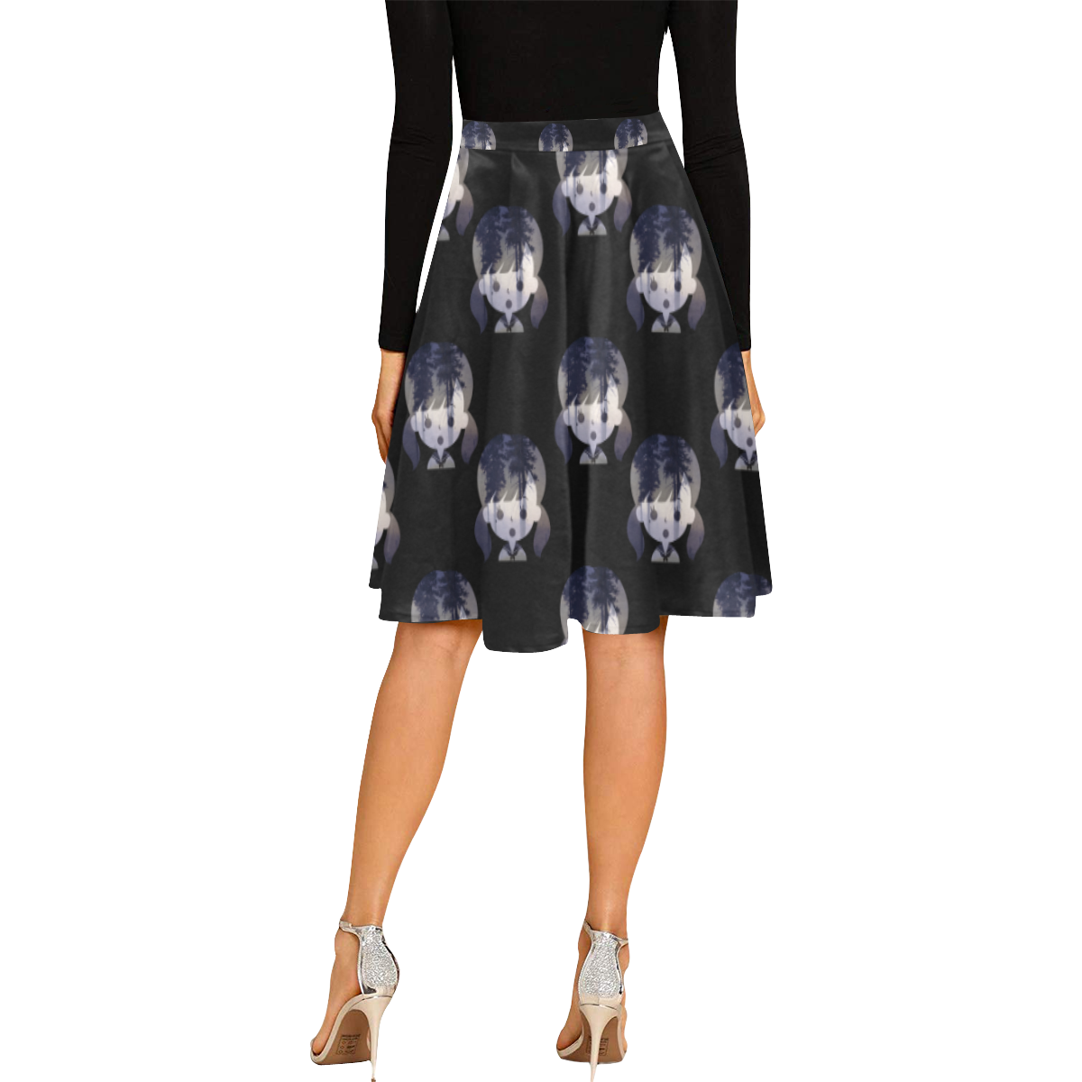forest girl gradient black Melete Pleated Midi Skirt (Model D15)