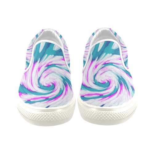 Turquoise Pink Tie Dye Swirl Abstract Men's Unusual Slip-on Canvas Shoes (Model 019)