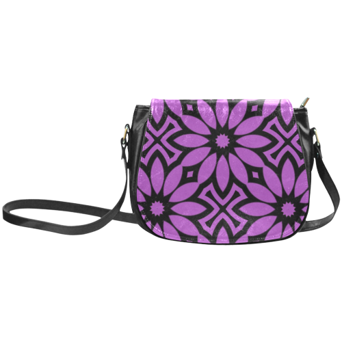 Purple/Black Flowery Pattern Classic Saddle Bag/Large (Model 1648)