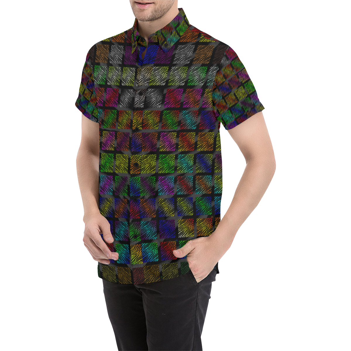 Ripped SpaceTime Stripes Collection Men's All Over Print Short Sleeve Shirt (Model T53)