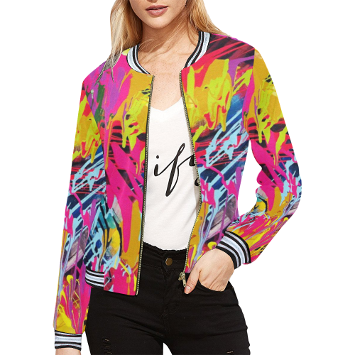 Wondering All Over Print Bomber Jacket for Women (Model H21)