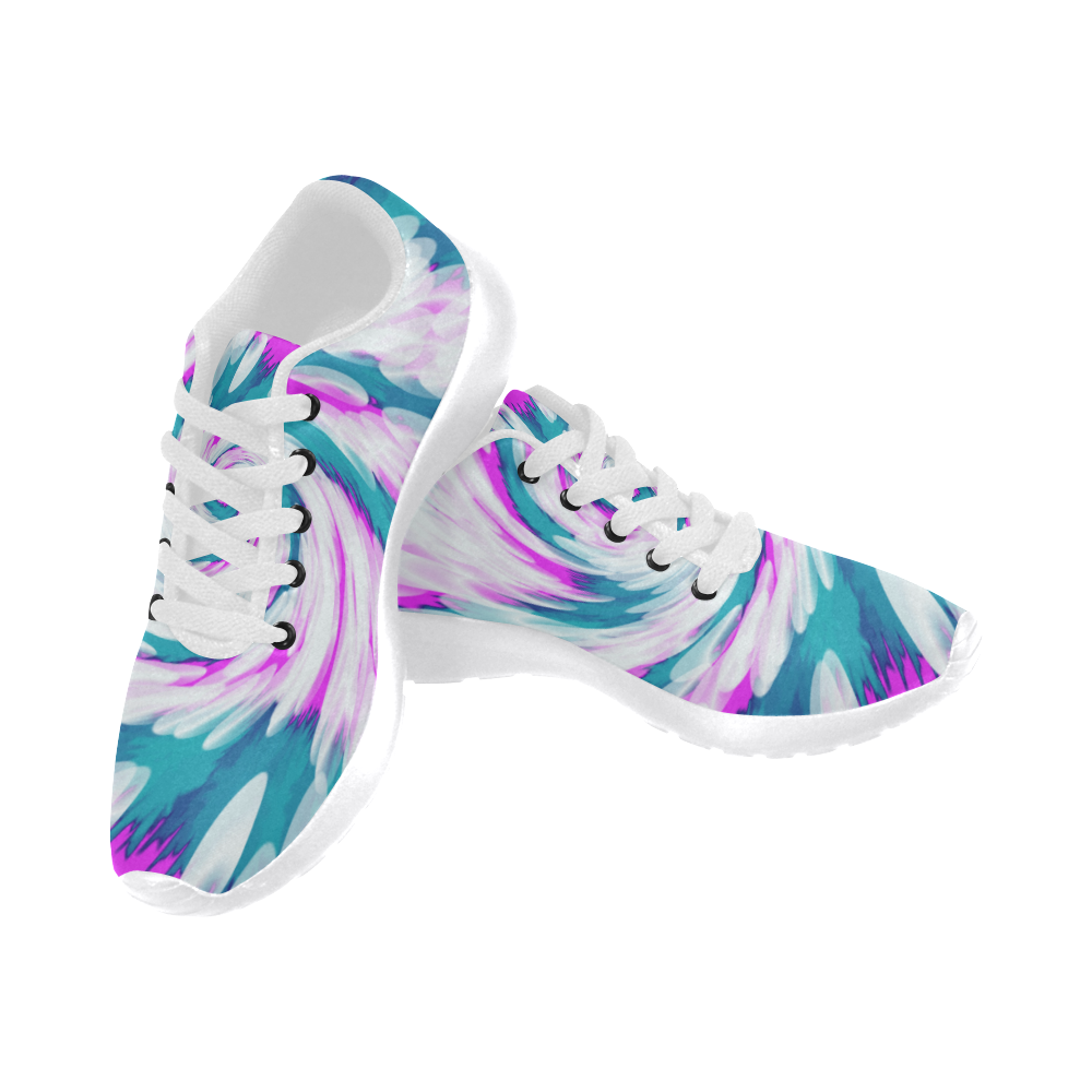 Turquoise Pink Tie Dye Swirl Abstract Men's Running Shoes/Large Size (Model 020)
