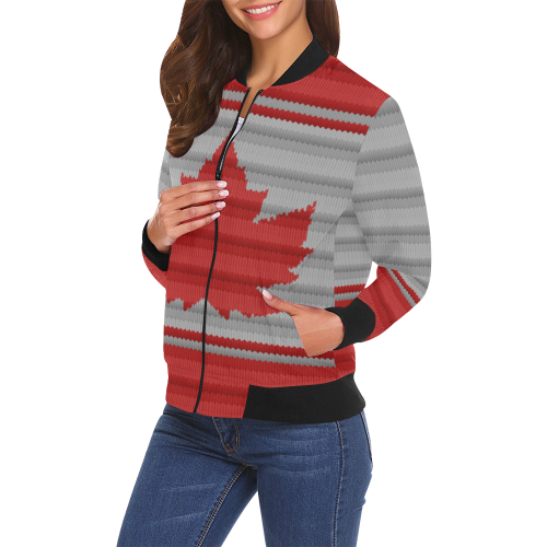 Canada Bomber Jacket - Knit Print - Women's All Over Print Bomber Jacket for Women (Model H19)