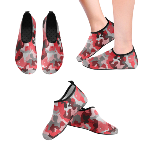 camouflage red,black Kids' Slip-On Water Shoes (Model 056)
