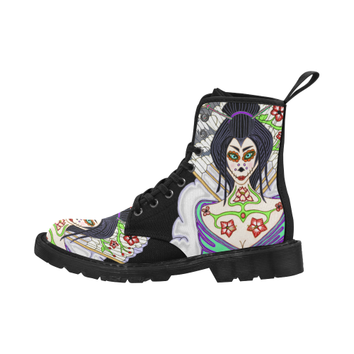 Geisha Sugar Skull Martin Boots for Women (Black) (Model 1203H)