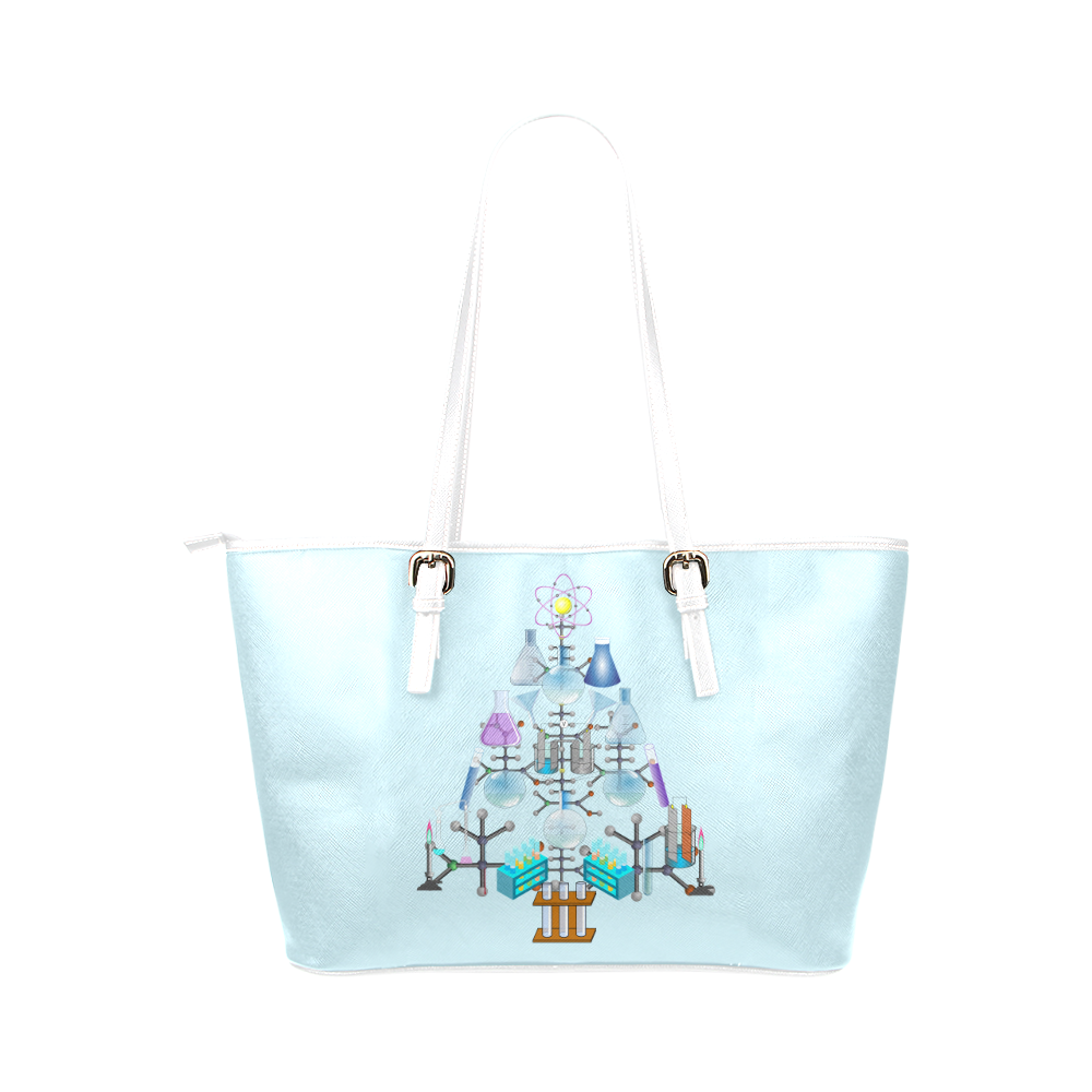 Oh Chemist Tree, Oh Chemistry, Science Christmas  on Blue Leather Tote Bag/Small (Model 1651)