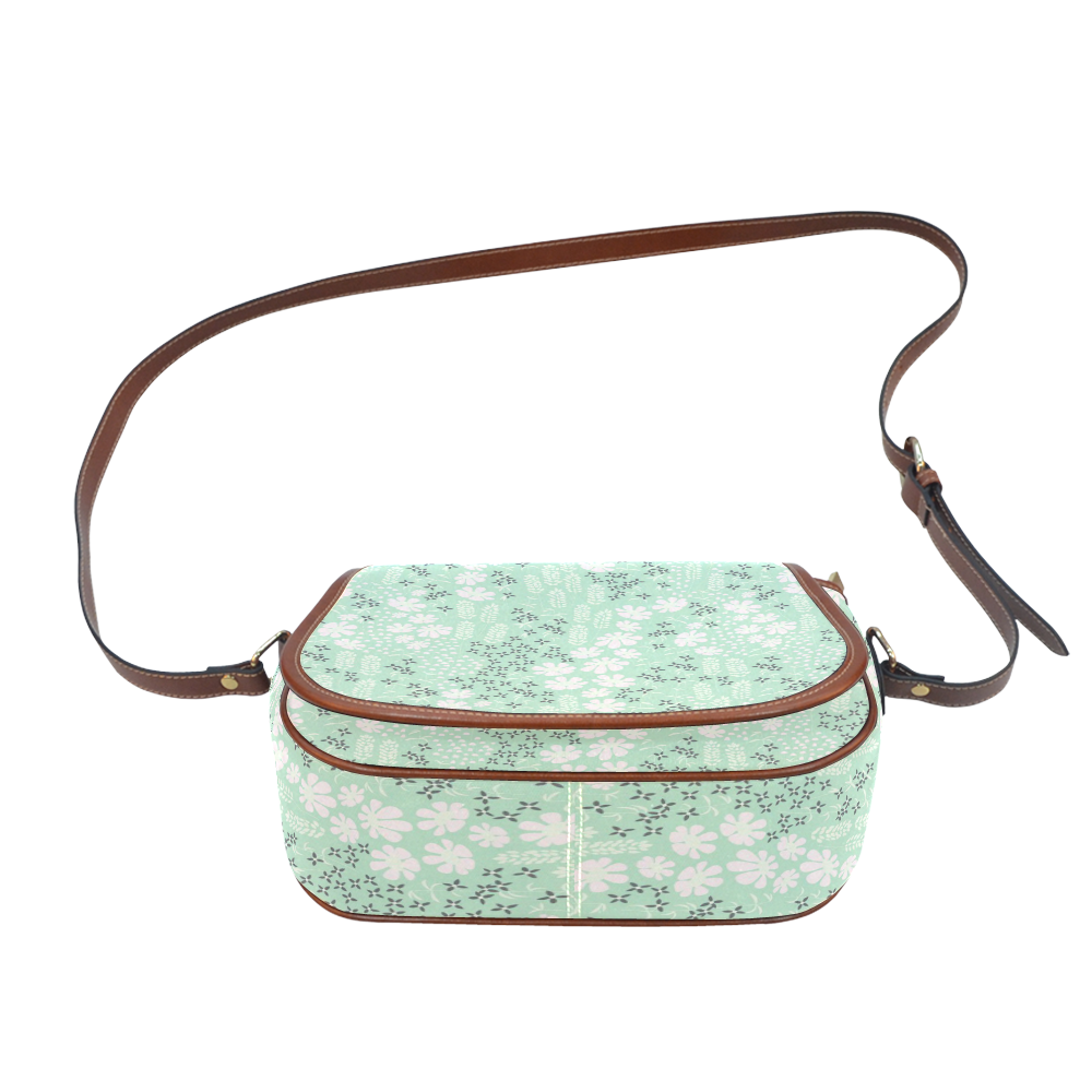 Mint Floral Pattern Saddle Bag/Small (Model 1649) Full Customization