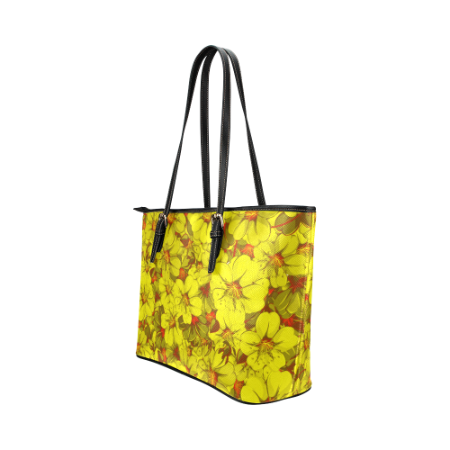 Yellow flower pattern Leather Tote Bag/Small (Model 1651)