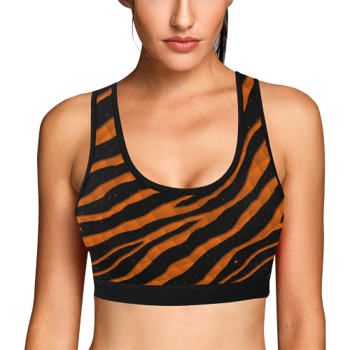 Ripped SpaceTime Stripes - Orange Women's All Over Print Sports Bra (Model T52)