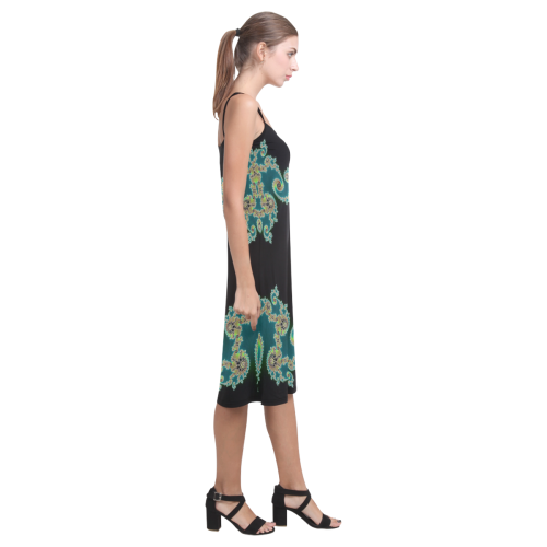 Aqua and Black  Hearts Lace Fractal Abstract Alcestis Slip Dress (Model D05)