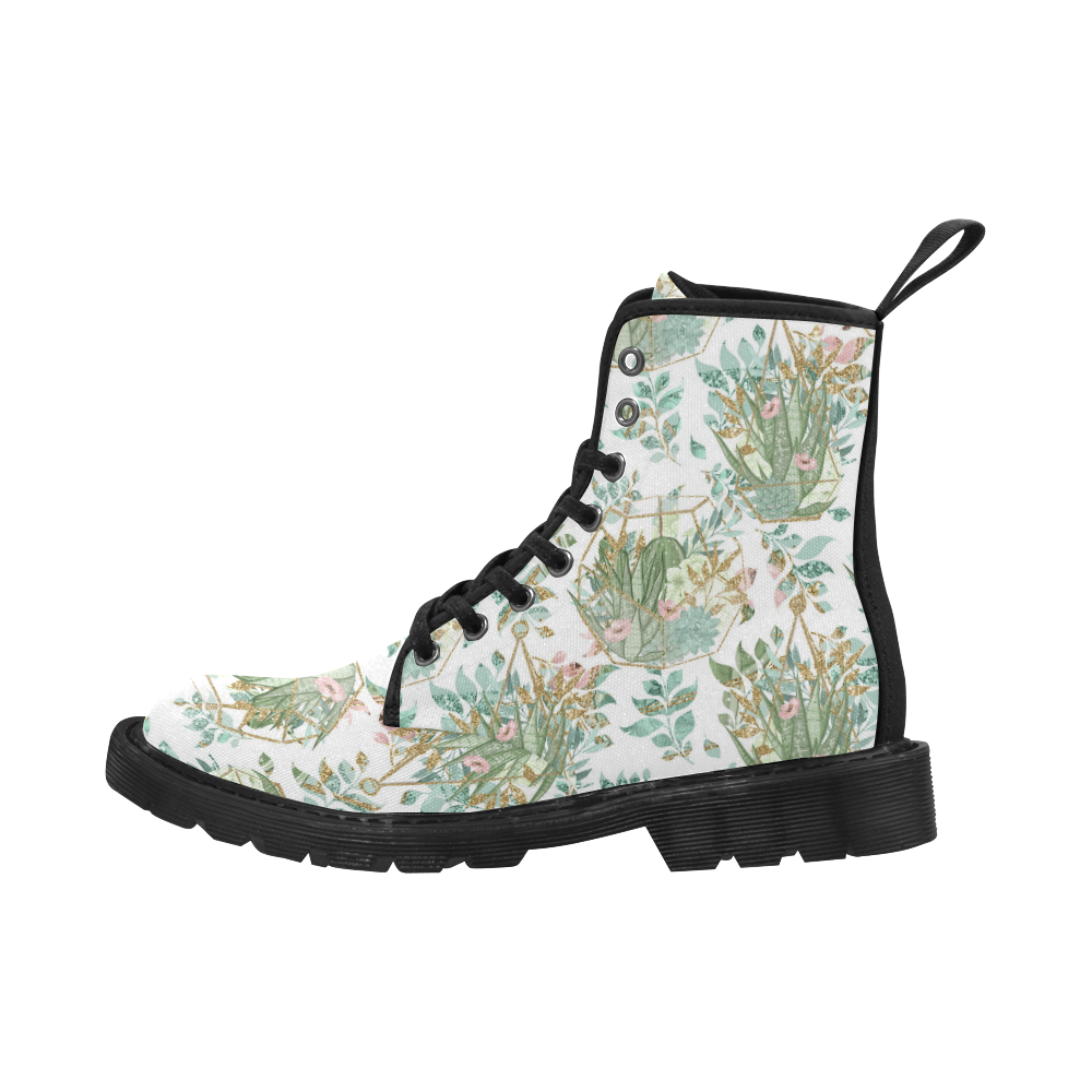 Terrarium Watercolor Boots, Plant Greenery Pattern Martin Boots for Women (Black) (Model 1203H)