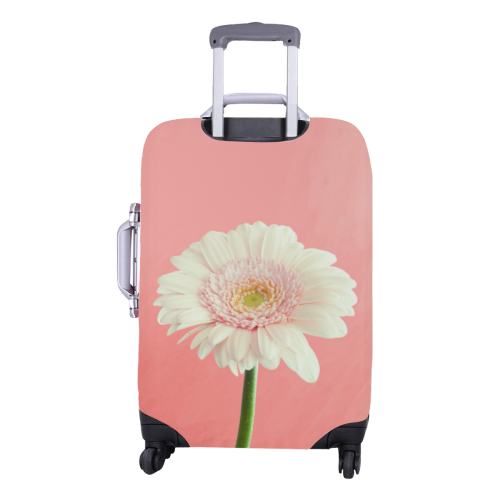 Gerbera Daisy - White Flower on Coral Pink Luggage Cover/Medium 22"-25"