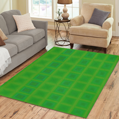 Green gold multicolored multiple squares Area Rug7'x5'