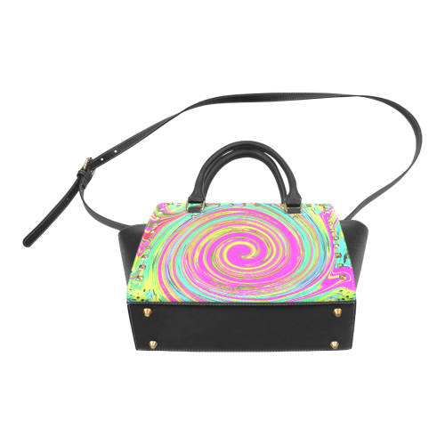 Groovy Abstract Pink Swirl Rivet Shoulder Handbag (Model 1645)