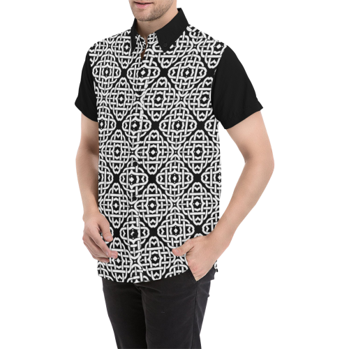 CELTIC KNOT pattern - black white Men's All Over Print Short Sleeve Shirt (Model T53)