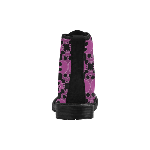 Skull Jigsaw Pink Martin Boots for Women (Black) (Model 1203H)
