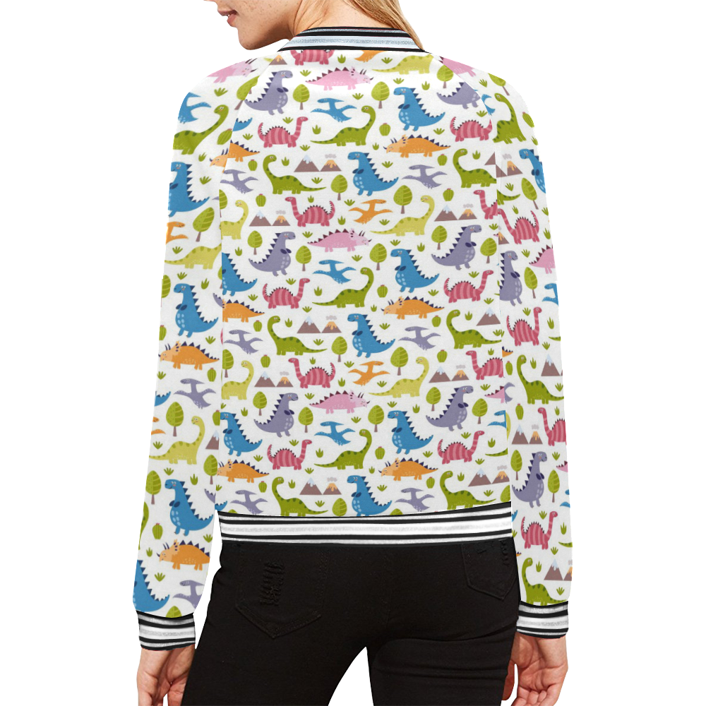 Dinosaur Pattern All Over Print Bomber Jacket for Women (Model H21)