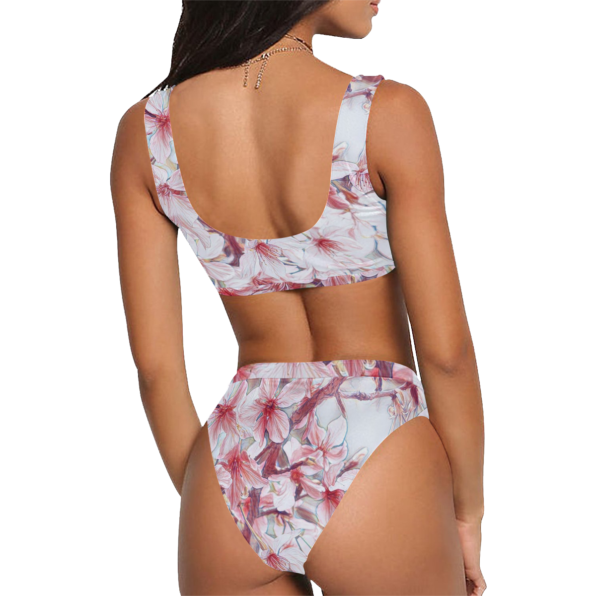 Delicate floral 118 by JamColors Sport Top & High-Waisted Bikini Swimsuit (Model S07)