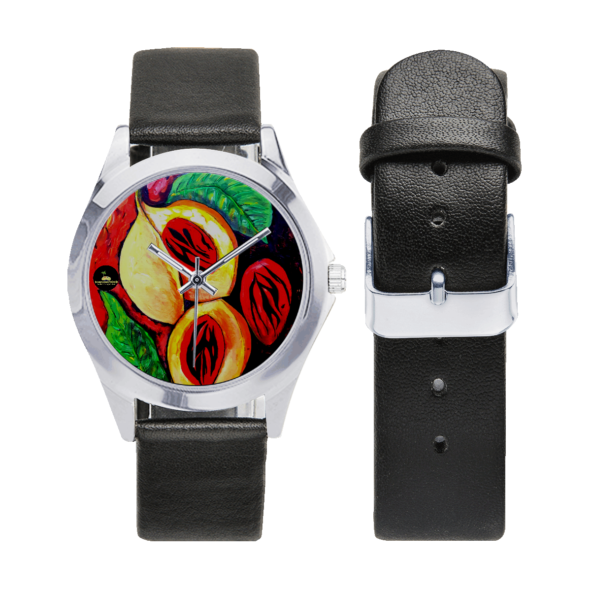 manusartgnd Unisex Silver-Tone Round Leather Watch (Model 216)