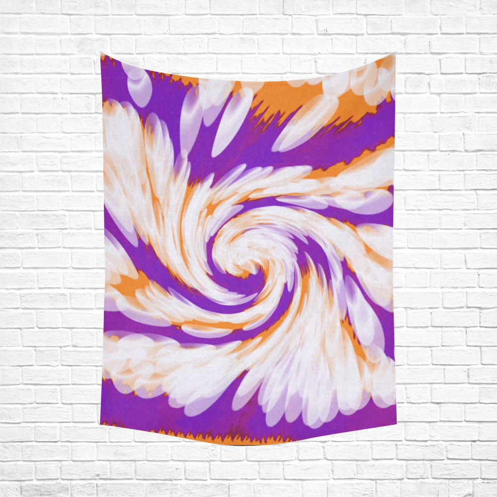 Purple Orange Tie Dye Swirl Abstract Cotton Linen Wall Tapestry 60"x 80"