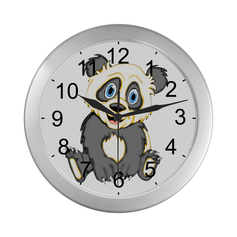 Smiling Panda Silver Color Wall Clock