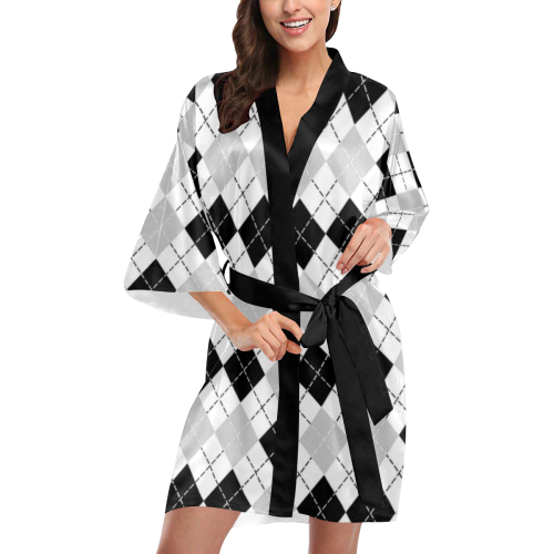 Black White and Grey Harlequin Kimono Robe
