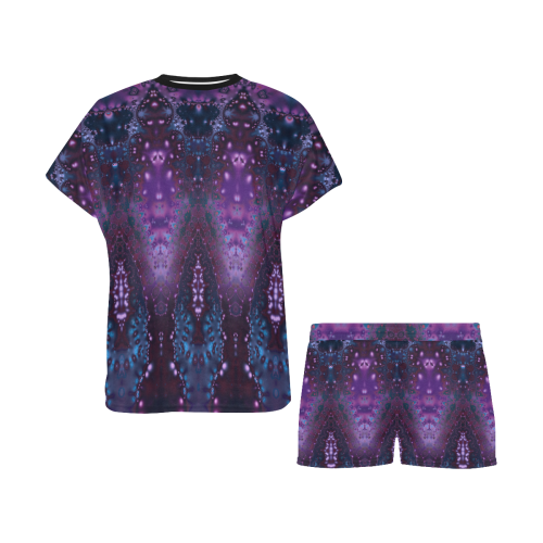 Purple Hyacinth Lace Fractal Women's Short Pajama Set